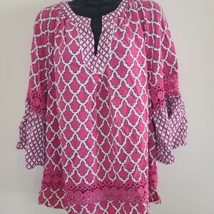 Crown & Ivy Pink and White Patterned Blouse